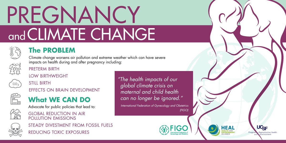 Climate change puts pregnant women at greater risk: new infographic by FIGO, UCSF and HEAL