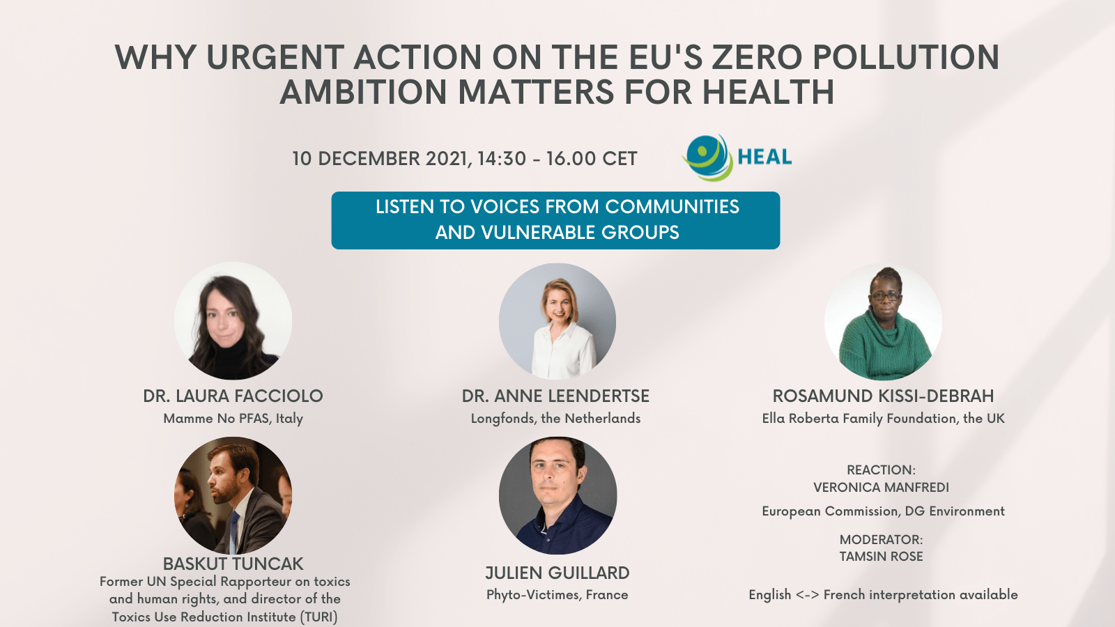 High level panel: Why urgent action on the EU’s Zero Pollution ambition matters for health – voices from communities and vulnerable groups